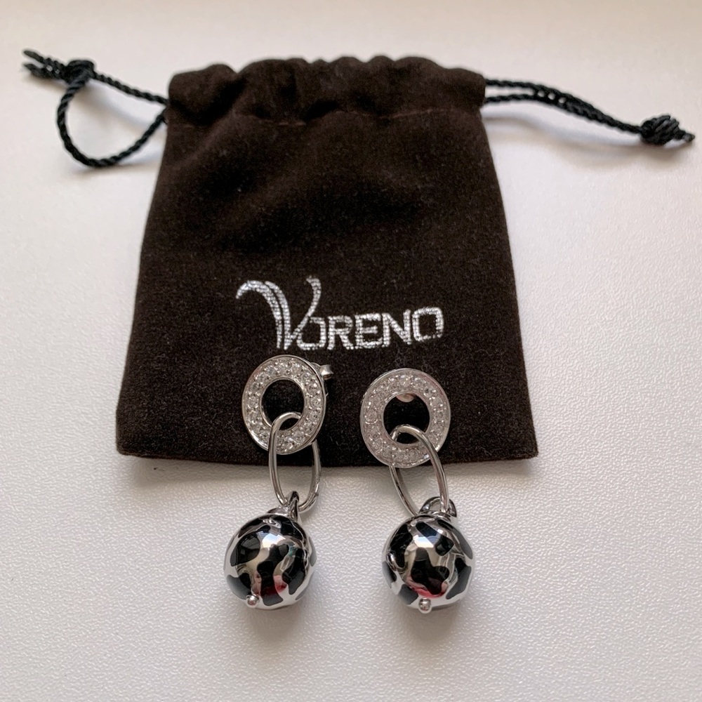 VORENO Sterling Silver and Black Dangle Earrings w/ Cubic Zirconia 925 Stamped - Picture 3 of 8